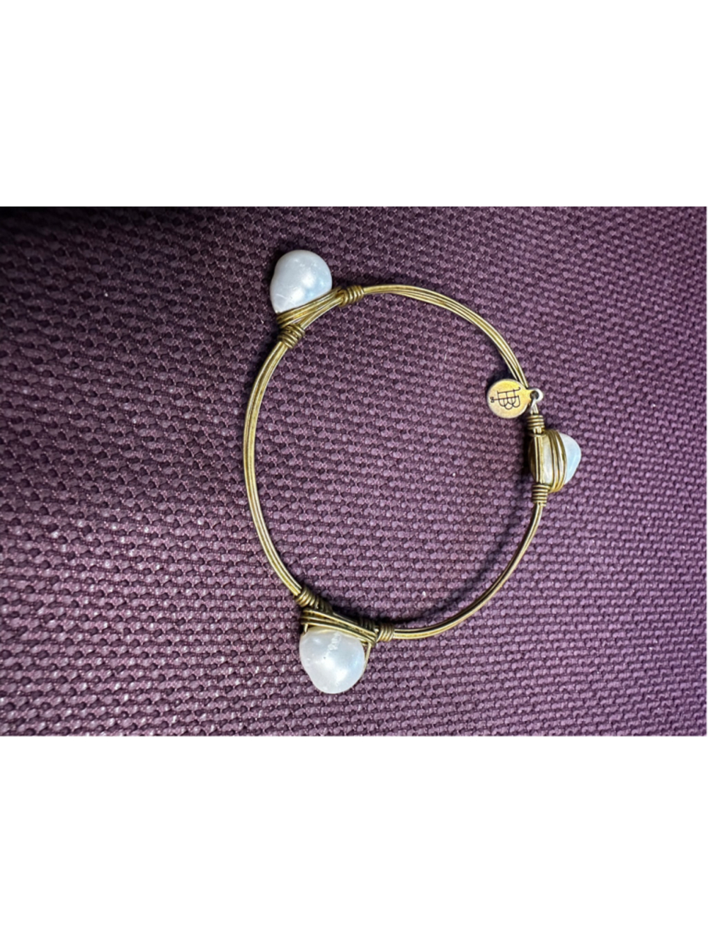 Bourbon & Bowties Gold & White Pearl Bangle Bracelet